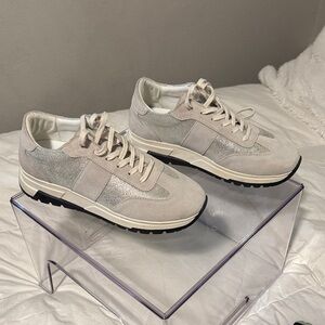 PAIGE Light Gray and Silver Suede Sneakers